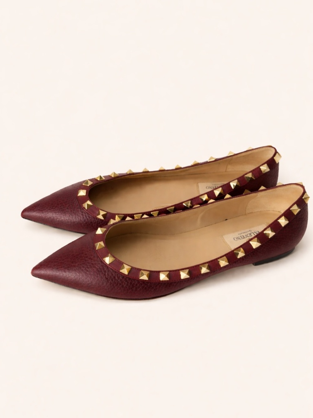 Valentino Garavani Rockstud Pointed Flats Burgundy 39 (US 8.5)